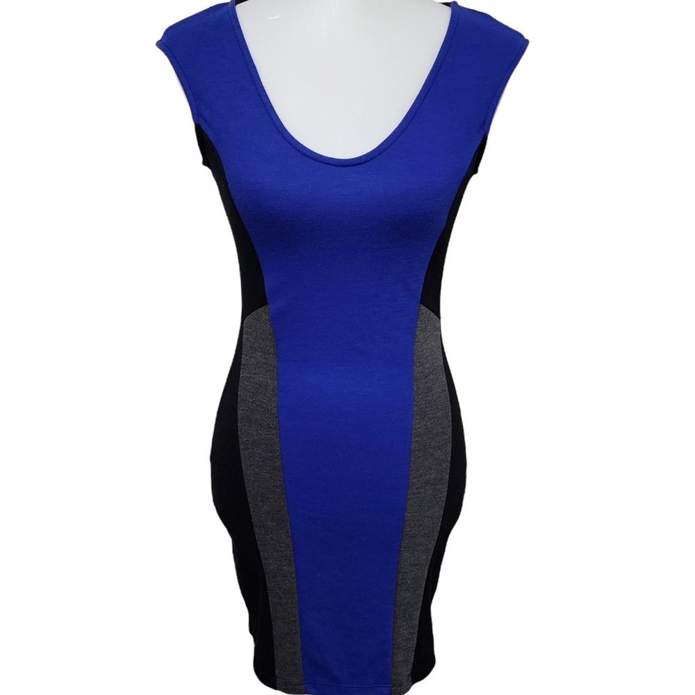Soprano black blue colorblock bodycon dress size medium